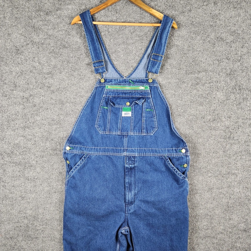Liberty Overalls Mens 40x30 Blue Denim Bib Green Accents Workwear